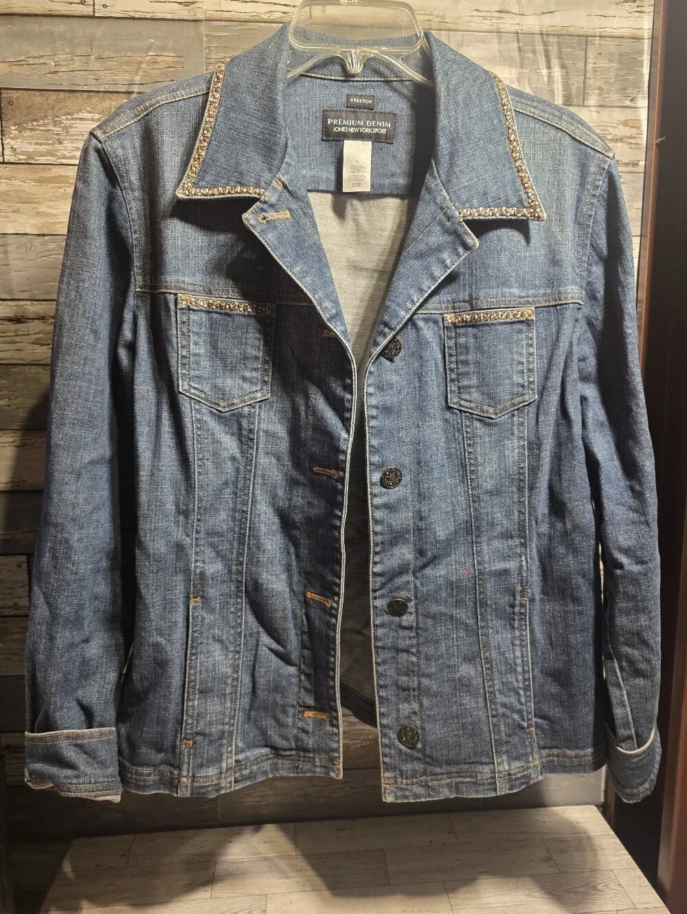 Jones New York Blue Denim Jacket with Rhinestone Trim